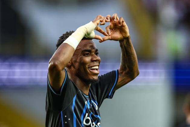 Club s Raphael Onyedika celebrates after scoring during a soccer game between Belgian Club Brugge KV and French AS Monaco, in Brugge on Thursday 18 September 2025, on the opening day of the League phase of the UEFA Champions League tournament. BRUNOxFAHY  x134638171x