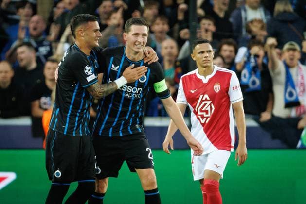 Club s Hans Vanaken celebrates after scoring during a soccer game between Belgian Club Brugge KV and French AS Monaco, in Brugge on Thursday 18 September 2025, on the opening day of the League phase of the UEFA Champions League tournament. KURTxDESPLENTER  x134638767x