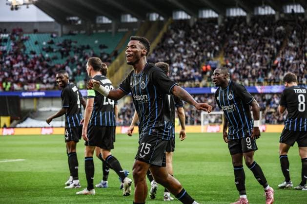 Club s Raphael Onyedika celebrates after scoring during a soccer game between Belgian Club Brugge KV and French AS Monaco, in Brugge on Thursday 18 September 2025, on the opening day of the League phase of the UEFA Champions League tournament. BRUNOxFAHY  x134638781x