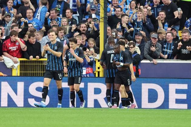 FOOTBALL : Club Brugge vs Monaco - UEFA Ligue des Champions - 18 09 2025 Joie des joueurs du Club Brugge apres un but lors du match Club Brugge vs Monaco, UEFA Ligue des Champions phase de Ligue J1, Jan Breydelstation Bruges, le 18 septembre 2025 - photo Laurent Sanson PsnewZ  Copyright: xLaurentxSANSONx xPsnewZx