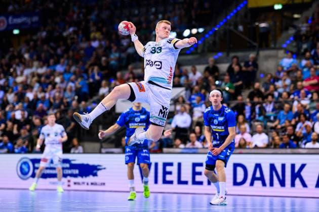 TVB Stuttgart Frisch Auf Göppingen Handball 1 Bundesliga, Men, Season 2025 2026, TVB Stuttgart Frisch Auf Göppingen, Porsche Arena Göppingens Ãmir Örn Gislason in action Stuttgart Porsche Arena Baden Württemberg Germany
