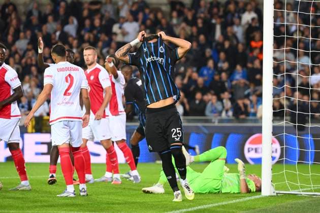 Club Brugge v Monaco - UEFA Champions League BRUGGE, BELGIUM - SEPTEMBER 18 : Stankovic Aleksandar midfielder of Club Brugge missing an opportunity during the UEFA Champions League 2025 26 League Phase MD1 match between Club Brugge and Monaco on September 18, 2025 in Brugge, Belgium, 18 09 2025 Brugge Belgium  Copyright: xVincentxKalutx
