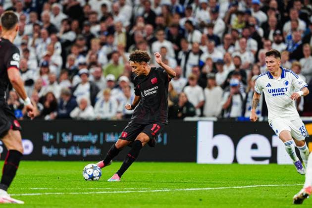 Goal kick Goal chance Eliesse Ben Seghir Bayer 04 Leverkusen, 17 DEN, FC Copenhagen vs Bayer 04 Leverkusen, Football, UEFA Champions League, Matchday 1, 2025 2026 season, 18 09 2025 DEN, FC Copenhagen vs Bayer 04 Leverkusen, Football, UEFA Champions League, Matchday 1, 2025 2026 season, 18 09 2025 Copenhagen Copyright: xEibner-Pressefoto MarcelxvonxFehrnx EP_MFN