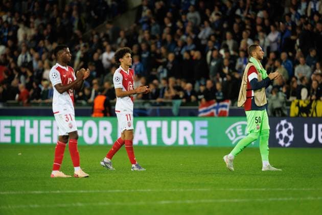Monaco s players look dejected after losing a soccer game between Belgian Club Brugge KV and French AS Monaco, in Brugge on Thursday 18 September 2025, on the opening day of the League phase of the UEFA Champions League tournament. KURTxDESPLENTER  x134644530x
