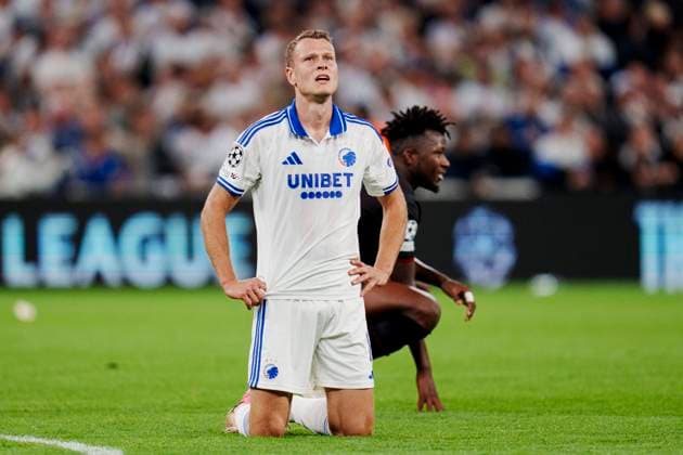 UEFA Champions League FC Copenhagen Bayer 04 Leverkusen Viktor Claesson, FC Copenhagen reacts after the UEFA Champions League first round football match between FC Copenhagen and Bayer 04 Leverkusen at Parken in Copenhagen on Thursday, September 18, 2025 , Copenhagen Denmark  Copyright: Ritzau Scanpix LiselottexSabroex spdk20250918-205555-L