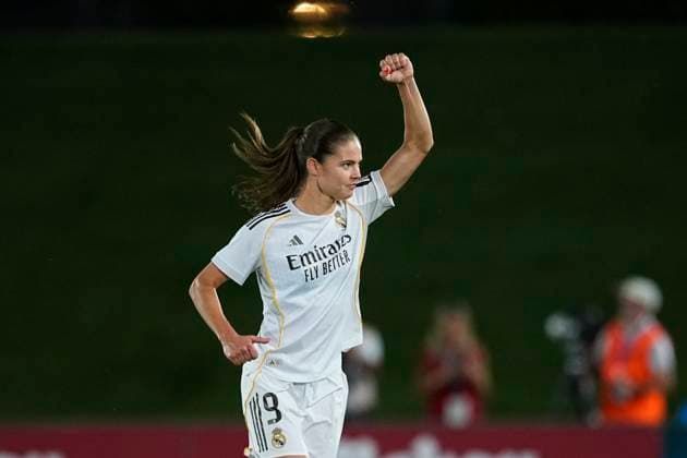 September 18, 2025, Valdebebas, Madrid, Spain: Signe Kallesoe Bruun of Real Madrid CF celebrates a goal during the UEFA Women s Champions League qualifier match between Real Madrid and Eintracht Frankfurt at Estadio Alfredo Di Stefano on September 18, 2025 in Madrid, Spain. Valdebebas Spain - ZUMAa181 20250918_zaa_a181_065 Copyright: xOscarxJ.xBarrosox