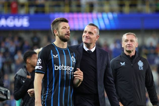 FOOTBALL : Club Brugge vs Monaco - UEFA Ligue des Champions - 18 09 2025 Joie des joueurs du Club Brugge apres leur victoire lors du match Club Brugge vs Monaco, UEFA Ligue des Champions phase de Ligue J1, Jan Breydelstation Bruges, le 18 septembre 2025 - photo Laurent Sanson PsnewZ  Copyright: xLaurentxSANSONx xPsnewZx