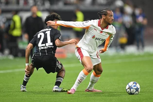 Soccer Champions League Matchday 1 Eintracht Frankfurt Galatasaray Istanbul on 18 09 2025 at Deutsche Bank Park in Frankfurt Nathaniel Brown Frankfurt , left Leroy Sane Istanbul , right xJKx