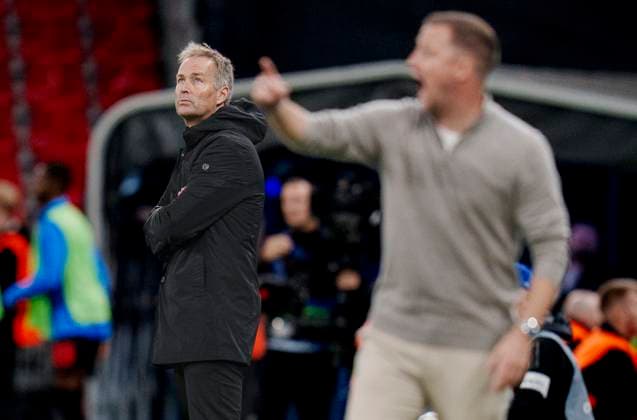 Champions League FC Copenhagen Bayer 04 Leverkusen Bayer Leverkusen s head coach Kasper Hjulmand and FCK s head coach Jacob Neestrup during the UEFA Champions League match between FC Copenhagen and Bayer 04 Leverkusen at Parken in Copenhagen on Thursday, September 18, 2025 Photo Liselotte Sabroe Ritzau Scanpix , Copenhagen Denmark  Copyright: Ritzau Scanpix LiselottexSabroex spdk20250918-213116-L