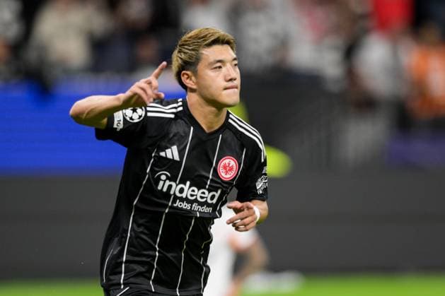 Soccer, UEFA Champions League, 20250918, SG Eintracht Frankfurt Galatasaray Istanbul In the picture Goal 1 1, Goal celebration, Goalscorer Ritsu DOAN Frankfurt, 20 Frankfurt Deutsche Bank Park Hessen Germany Copyright: Passion2Press MarkusxFischerx
