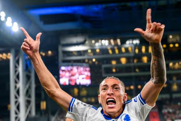 Champions League League Phase FC Kobenhavn vs Bayer 04 Leverkusen 18 09 2025 16 FCK Robert Silva celebrates after scoring Champions League League League Phase FC Kobenhavn vs Bayer 04 Leverkusen 18 09 2025 Kobenhavn, Denmark 18 September, 2025 UK Champions League League League Phase FC Copenhagen vs Bayer 04 Leverkusen Parken, Copenhagen, Denmark Kobenhavn Parken Denmark Copyright: xMichaelxBarrettxBoesenx