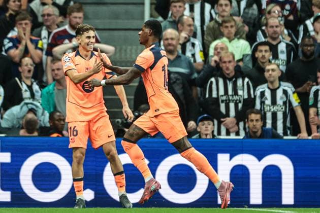 UEFA Champions League 2025 26 Phase MD1 Newcastle United vs Barcelona Marcus Rashford of Barcelona celebrates goal to make it 1-0 during the UEFA Champions League 2025 26 Phase MD1 Newcastle United vs Barcelona at St James s Park, Newcastle, United Kingdom, 18th September 2025 (Photo by Mark Cosgrove News Images) Newcastle St. James s Park Tyne and Wear United Kingdom Copyright: xMarkxCosgrove NewsxImagesx