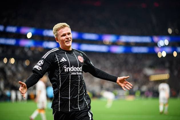 FRANKFURT, GERMANY - 18 SEPTEMBER, 2025: Jonathan Burkardt, goal - The match UEFA Champions League Eintracht Frankfurt v Galatasaray A.S. at Deutsche Bank Park.  Copyright: xVitaliixKliuievx