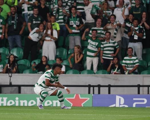 Alisson Santos ( Sporting CP ) goal celebration during the match between Sporting CP and Kairat Almaty , valid for Champions League at Estadio de Alvalade on 18 September 2025. Lisboa Portugal Copyright: xIMAGOx xPRIMExSPORTSxIMAGESx xFILIPExOLIVEIRAx