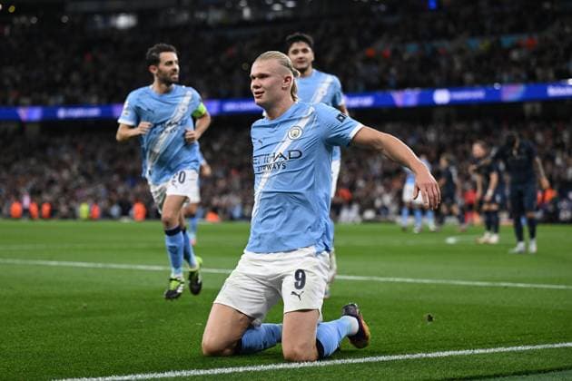 Db Manchester 18 09 2025 - Champions League Manchester City-Napoli foto Daniele Buffa Image nella foto: esultanza gol Erling Haaland 