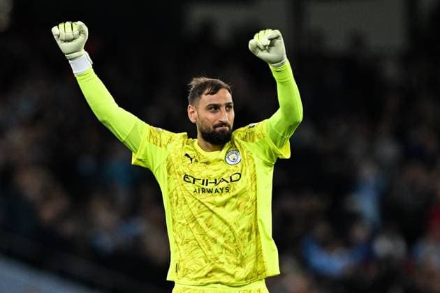 Manchester, England, 18th September 2025. Gianluigi Donnarumma of Manchester City celebrates his side s goal to make it 2-0 during the Manchester City vs Napoli UEFA Champions League match at the Etihad Stadium, Manchester. Picture credit should read: Cody Froggatt Sportimage EDITORIAL USE ONLY. No use with unauthorised audio, video, data, fixture lists, club league logos or live services. Online in-match use limited to 120 images, no video emulation. No use in betting, games or single club league player publications. SPI_043_CF_MCI_NAP-2 SPI-4144-0105