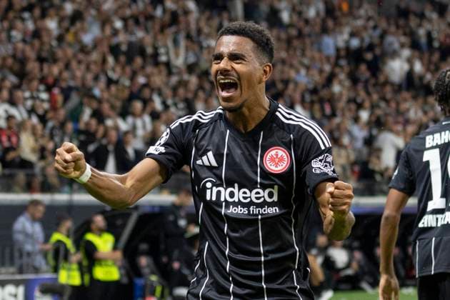 UEFA Champions League Eintracht Frankfurt Galatasaray, 18 09 2025 Ansgar Knauff Eintracht Frankfurt 7 scored the goal to make it 5 1 and celebrates,Eintracht Frankfurt Galatasaray, Frankfurt, Deutsche Bank Park, 18 9 2025 Copyright: xBEAUTIFULxSPORTS Gawlikx