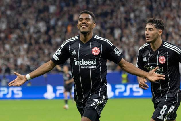 UEFA Champions League Eintracht Frankfurt Galatasaray, 18 09 2025 Ansgar Knauff Eintracht Frankfurt 7 scored the goal to make it 5 1 and celebrates,Eintracht Frankfurt Galatasaray, Frankfurt, Deutsche Bank Park, 18 9 2025 Copyright: xBEAUTIFULxSPORTS Gawlikx