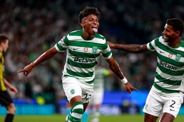 Alisson Santos forward of Sporting CP celebrates after scoring a goal during the UEFA Champions League 2025 26 League Phase MD1 match between Sporting CP and Kairat Almaty at Estadio Jose de Alvalade on September 18, 2025 UEFA Champions League League Phase MD1 - Sporting CP and Kairat Almaty (Valter Gouveia SPP) Copyright: xValterxGouveia SPPx spp-en-VaGo-VG_L8700
