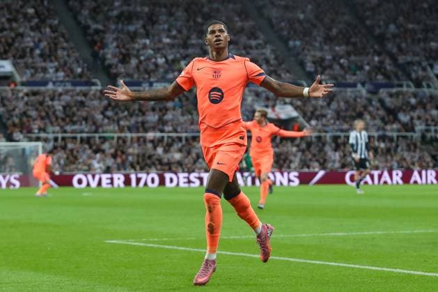 Newcastle United FC v FC Barcelona, Barca Champions League Marcus Rashford Of Barcelona scores a GOAL 2-0 and celebrates during the Newcastle United FC v FC Barcelona Champions League Round One match at St.James Park, Newcastle, United Kingdom on 17 September 2025 Credit: Lee Keuneke Every Second Media Editorial use only. All images are copyright Every Second Media Limited. No images may be reproduced without prior permission. Copyright: xIMAGO EveryxSecondxMediax ESM-1585-0074 LeexKeunekex xEveryxSecondxMediax