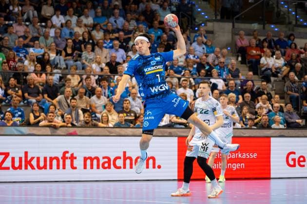 Handball I Men I Season 2025 2026 I Bundesliga I 5 Matchday I TVB Stuttgart Frisch Auf Göppingen I 18 09 2025 Kasper Thorsen Lien 7, TVB Stuttgart im Wurf Stuttgart Porsche Arena Baden Württemberg Germany Copyright: xLobeca MaxxPetershansx