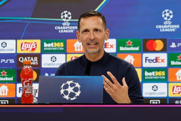 Dino Toppmöller, Toppmoller (Eintracht Frankfurt, Trainer) bei der Pressekonferenz , Deutschland, Fussball, UEFA Champions League, 1. Spieltag, 2025 2026, Eintracht Frankfurt vs. Galatasaray SK, 18.09.2025, Deutsche-Bank-Park, Frankfurt am Main, Deutschland Frankfurt am Main Deutsche-Bank-Park Hessen Deutschland *** Dino Toppmöller, Toppmoller Eintracht Frankfurt, Coach at the press conference , Germany, Football, UEFA Champions League, Matchday 1, 2025 2026, Eintracht Frankfurt vs Galatasaray SK, 18 09 2025, Deutsche Bank Park, Frankfurt am Main, Germany Frankfurt am Main Deutsche Bank Park Hessen Germany Copyright: xGrantxHubbsx