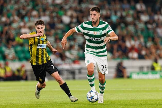 Jorginho and Goncalo Inacio seen during Champions League 25 26 league phase game between Sporting CP and FC Kairat Almaty (Maciej Rogowski Ball Raw Images) Lisbon Estadio Jose Alvalade Portugal Copyright: xMaciejxRogowskix mrogowski_sporting_kairat_2526-164