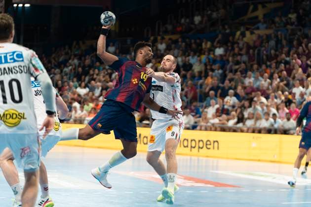 FC Barcelona, Barca v SC Magdeburg - EHF Champions League Timothey N Guessan plays for FC Barcelona during the EHF Champions League Group Phase 2025 2026 match between FC Barcelona and SC Magdeburg at Palau Blaugrana in Barcelona, Spain, on September 18, 2025. Barcelona Spain  Copyright: xRubenxDexLaxRosax originalFilename:delarosa-ehfchamp250918_npGrh.jpg