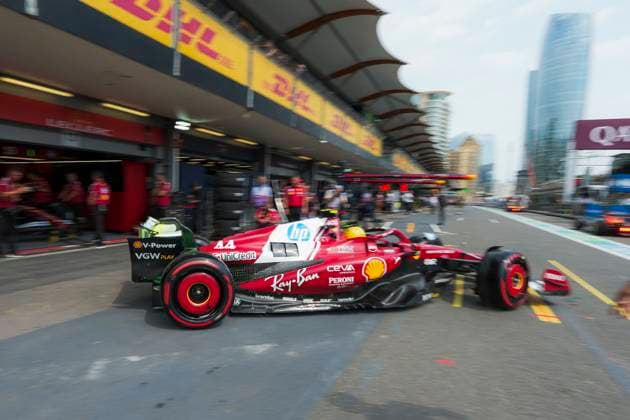 Formula 1 Qatar Airways Azerbaijan Grand Prix 2025 Romain Mathon OVERTAKE MAXPPP - Baku 19 09 2025 44 HAMILTON Lewis (gbr), Scuderia Ferrari HP, action at the Formula 1 Qatar Airways Azerbaijan Grand Prix 2025, the 17th round of the 2025 FIA Formula 1 World Championship, WM, Weltmeisterschaft at the Baku City Circuit in Baku, Azerbaijan, from 18 to 21 September 2025 Baku Azerbaijan  Copyright: xOVERTAKE MAXPPPxRomainxMathonx OVT202509195977 OVT202509195977