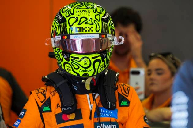 Formula 1 Qatar Airways Azerbaijan Grand Prix 2025 Romain Mathon OVERTAKE MAXPPP - Baku 19 09 2025 04 NORRIS Lando (gbr), McLaren F1 Team, portrait at the Formula 1 Qatar Airways Azerbaijan Grand Prix 2025, the 17th round of the 2025 FIA Formula 1 World Championship, WM, Weltmeisterschaft at the Baku City Circuit in Baku, Azerbaijan, from 18 to 21 September 2025 Baku Azerbaijan  Copyright: xOVERTAKE MAXPPPxRomainxMathonx OVT202509196017 OVT202509196017