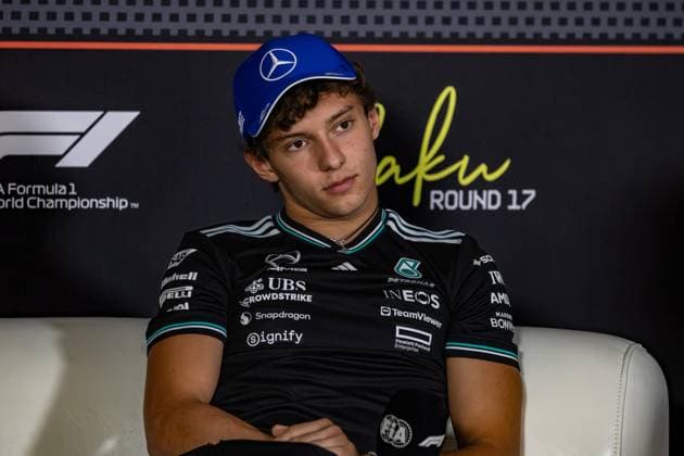Formula 1 GP Baku Azerbaijan Thursday 18 09 2025 Andrea Kimi Antonelli 12, Mercedes AMG Petronas F1 Team at the press conference Formula 1 GP Baku Azerbaijan Thursday 18 09 2025 Copyright: xBEAUTIFULxSPORTS Erlhofx