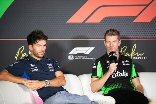 Formula 1 GP Baku Azerbaijan Thursday 18 09 2025 Pierre Gasly 10, BWT Alpine F1 Team and Nico Hülkenberg 27, Stake F1 Team Kick Sauber in the press conference Formula 1 GP Baku Azerbaijan Thursday 18 09 2025 Copyright: xBEAUTIFULxSPORTS Erlhofx