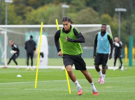 Jahmai Simpson-Pusey of Celtic Celtic Training Session, William Hill Scottish Premiership, Football, Celtic Lennoxtown Training Ground, East Dunbartonshire, Scotland, UK - 19 Sep 2025East Dunbartonshire Celtic Lennoxtown Training Groun Scotland United Kingdom EDITORIAL USE ONLY No use with unauthorised audio, video, data, fixture lists, club league logos or live services. Online in-match use limited to 120 images, no video emulation. No use in betting, games or single club league player publications. Copyright: xStuartxWallace Shutterstockx 15494233do