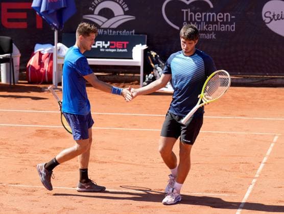 TENNIS - ATP, Tennis Herren Layjet Open BAD WALTERSDORF,AUSTRIA,19.SEP.25 - TENNIS - ATP Challenger Tour, Layjet Open. Image shows Filip Duda and Jiri Barnat (CZE).  GEPAxpictures xMichaelxRiedler