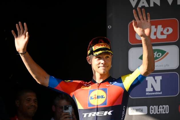 Kampioenschap van Vlaanderen 2025 Cycling Race KOOLSKAMP, BELGIUM - SEPTEMBER 19 : Milan Jonathan (ITA) of Lidl - Trek pictured during the podium ceremony of the 109th edition of Kampioenschap van Vlaanderen an UCI Class 1.1 one day cycling road race for Men Elite of 180 km with start in Koolskamp and finish in Koolskamp on September 19, 2025 in Koolskamp, Belgium, 19 09 2025 Koolskamp Belgium  Copyright: xNicoxVereeckenx