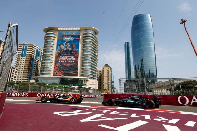 F1 - AZERBAIJAN GRAND PRIX 2025 63 RUSSELL George (gbr), Mercedes AMG F1 Team W16, action during the 2025 Formula 1 Qatar Airways Azerbaijan Grand Prix, 17th round of the 2025 FIA Formula One World Championship, WM, Weltmeisterschaft from September 19 to 21, 2025 on the Baku City Circuit, in Baku, Azerbaijan - BakuAzerbaijan  Copyright: xDPPIx