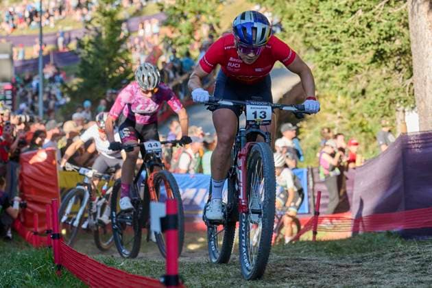 2025 WHOOP UCI Mountain Bike World Series XCC World Cup Women Elite, Lenzerheide, Switzerland Lenzerheide, Switzerland September 19, 2025 Evie Richards Trek Factory Racing Pirelli during the Women Elite Cross Country Short Track at the 2025 WHOOP UCI Mountain Bike World Series in Lenzerheide