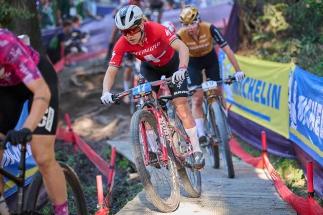 2025 WHOOP UCI Mountain Bike World Series XCC World Cup Women Elite, Lenzerheide, Schweiz Lenzerheide, Schweiz. 19. September 2025. Sina Frei während des Cross Country Short Track der Damen Elite an den WHOOP UCI Mountain Bike World Series 2025 in Lenzerheide.