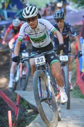 2025 WHOOP UCI Mountain Bike World Series XCC World Cup Women Elite, Lenzerheide, Switzerland Lenzerheide, Switzerland September 19, 2025 Karen Fernandes Olimpio during the womens elite cross country short track at the 2025 WHOOP UCI Mountain Bike World Series in Lenzerheide