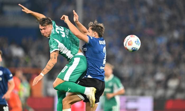 19 09 2025 Soccer Season 2025 2026 2 Soccer Bundesliga 06 Matchday DSC Arminia Bielefeld SpVgg Greuther Fürth Kleeblatt Sportfoto Zink xwoxzix DFL regulations prohibit any use of photographs as image sequences and or quasi video only for editorial use Felix Klaus 30, SpVgg Greuther Fürth Felix Hagmann 2, Arminia Bielefeld