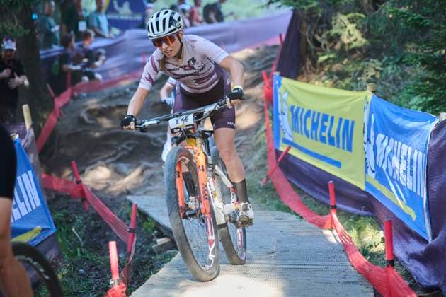 2025 WHOOP UCI Mountain Bike World Series XCC World Cup Women Elite, Lenzerheide, Switzerland Lenzerheide, Switzerland September 19, 2025 Nina Graf during the womens elite cross country short track at the WHOOP UCI Mountain Bike World Series 2025 in Lenzerheide