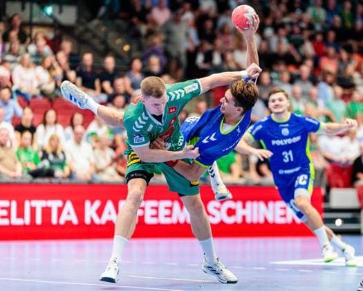 v l Karolis Antanavicius GWD Minden, 08 , Julian Koester VfL Gummersbach, 07 in duel GER, GWD Minden vs VfL Gummersbach, Handball, 1 Bundesliga, Matchday 5, Season 2025 2026, 19 09 2025 GER, GWD Minden vs VfL Gummersbach, Handball, 1 Bundesliga, Matchday 5, Season 2025 2026, 19 09 2025 Luebbecke Copyright: xEibner-Pressefoto JanxRollingerx EP_JSK