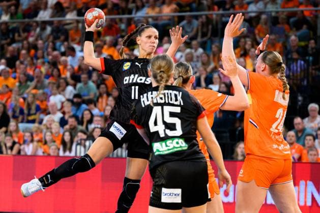 Eindhoven Handball Women Laenderspiel Netherlands Germany Xenia Smits Germany , Jolina Huhnstock Germany , Romee Maarschalkeweerd Netherlands Eindhoven Netherlands