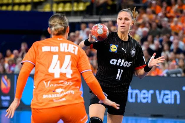 Eindhoven handball womens national match Netherlands Germany v li Nikita van der Vliet Netherlands , Xenia Smits Germany Eindhoven Netherlands