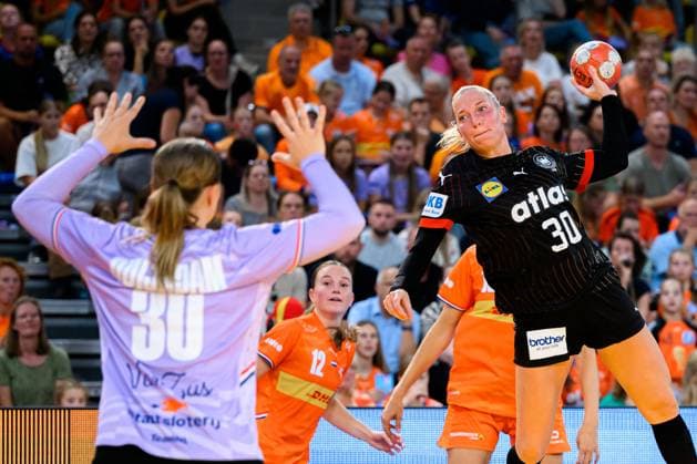 Eindhoven handball women international Netherlands Germany v li Goalkeeper Rinka Duijndam Netherlands , Jenny Behrend Germany Eindhoven Netherlands