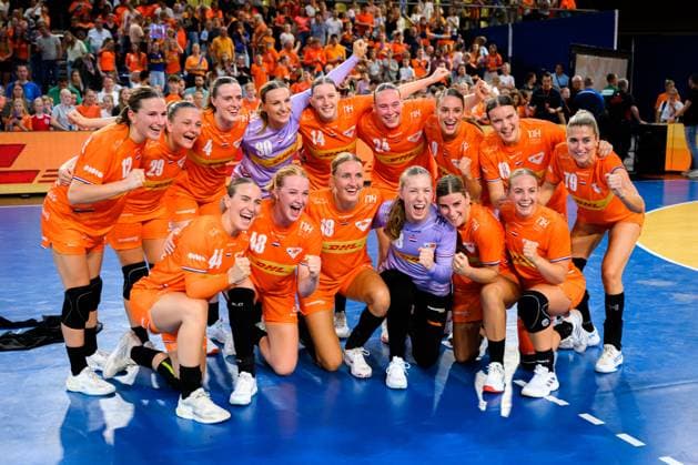 Eindhoven handball women national match Netherlands Germany the team of the Netherlands final cheer final cheer emotion joy Eindhoven Netherlands