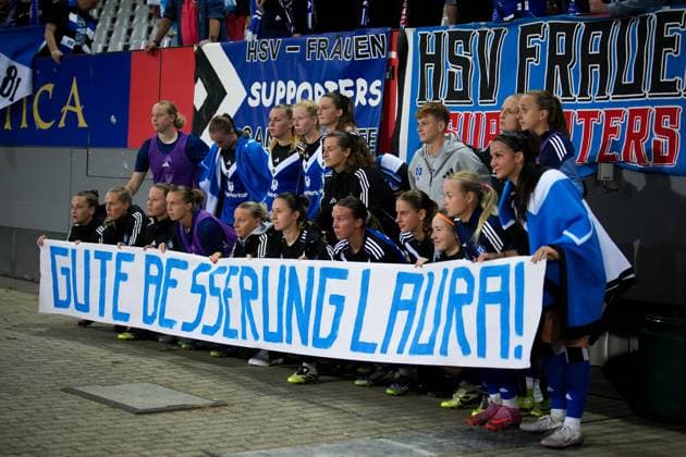 Soccer, Google Pixel Womens Bundesliga, Matchday 3, 2025 2026, SC Freiburg vs Hamburger SV, 19 09 2025, Dreisamstadion, Freiburg, Team, Banner, Fans, Hamburg, Freiburg Dreisamstadion Baden Württemberg Germany Copyright: xFINLEYxMÖRCHx