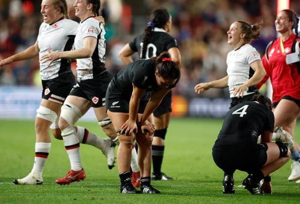New Zealand full time dejection. New Zealand Black Ferns v Canada, Women™s Rugby World Cup Semi Final match at Ashton Gate Stadium, Bristol, England on Friday 19 September 2025. Photo credit: Matthew Impey Bristol United Kingdom Copyright: xx