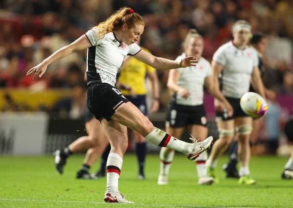Alex Tessier of Canada kicks upfield New Zealand v Canada, Women s Rugby World Cup, Semi Final, Rugby Union, Ashton Gate, Bristol, UK - 19 Sep 2025Bristol Ashton Gate United Kingdom EDITORIAL USE ONLY No use with unauthorised audio, video, data, fixture lists, club league logos or live services. Online in-match use limited to 120 images, no video emulation. No use in betting, games or single club league player publications. Copyright: xKieranxMcManus Shutterstockx 15486947bb
