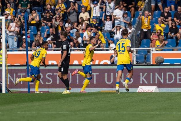 Germany Soccer 2 Bundesliga, Matchday 6 2025 2026, Eintracht Braunschweig SV Elversberg on 20 09 2025 in Braunschweig Eintracht Stadion Goal celebration 1 1 Erencan Yardimci Eintracht Braunschweig 9 Copyright: xSvenxHeidmannx